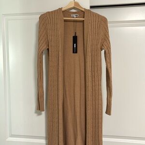 Tan brown knit long sleeve maxi cardigan soft stretchy